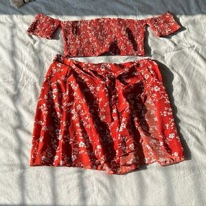 Off the shoulder Crop top and skirt set